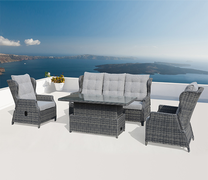 Rattan furniture set OUTDOOR Valensia (3-seater sofa, 2 armchairs, table)
