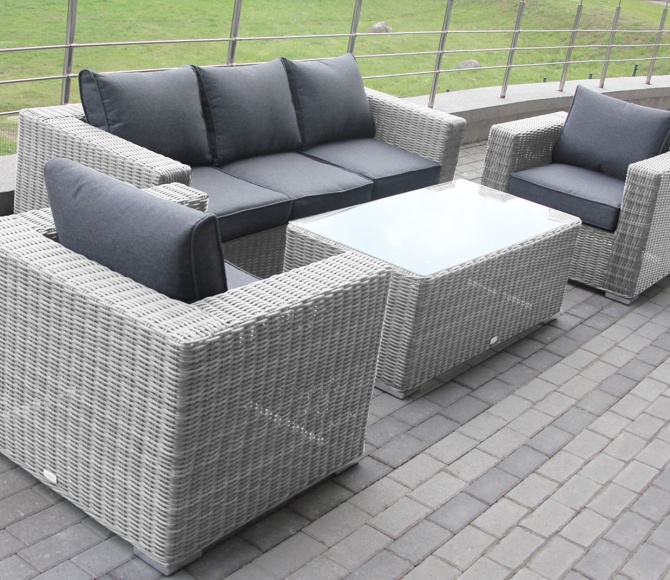 Rattan furniture set OUTDOOR Casablanca (3-seater sofa, 2 armchairs, table), w/ n, graphite. Color Light mix