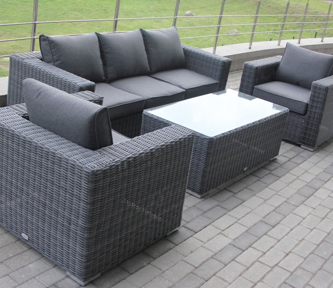 Rattan furniture set OUTDOOR Casablanca (3-seater sofa, 2 armchairs, table), w/ n, graphite. Color Graphite