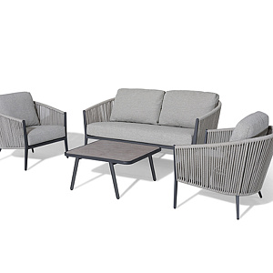 Furniture set of rope OUTDOOR Alicante (2-seater sofa, 2 armchairs, coffee table). Gray mix