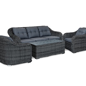 Rattan furniture set OUTDOOR Casablanca (3-seater sofa, 2 seats, table). Graphite