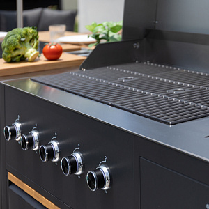 Modular grill kitchen OUTDOOR CHEFGRILL comfort plus. Anthracite/teak finish