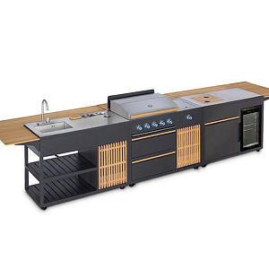 Modular grill kitchen OUTDOOR CHEFGRILL comfort plus. Anthracite/teak finish