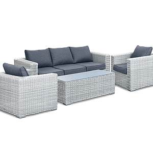 Rattan furniture set OUTDOOR Florida (3-seater sofa, 2 armchairs, table). Light mix