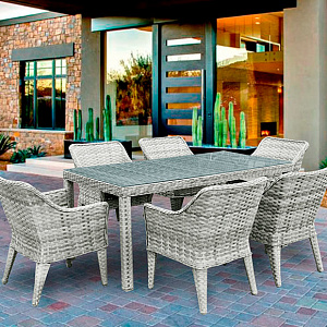 Rattan furniture set OUTDOOR Morocco (table, 6 chairs), narrow weave. Light mix