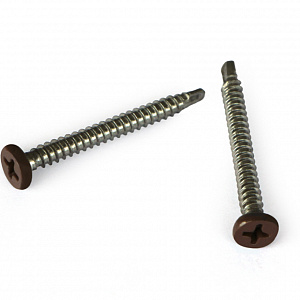 Self-tapping screw KRONEX with a press washer and a drill for metal. Brown