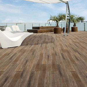 Tiles of porcelain OUTDOOR SCANDINAVIA. Brown wood