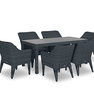 Rattan furniture set OUTDOOR Morocco (table, 6 chairs), narrow weave. Graphite