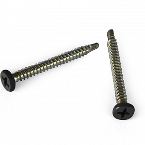 Self-tapping screw KRONEX with a press washer and a drill for metal. Black
