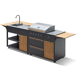 Modular grill kitchen OUTDOOR CHEFGRILL comfort. Anthracite/teak finish