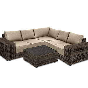 Rattan furniture set OUTDOOR Santorini (corner sofa, table). Brown