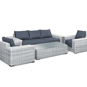 Rattan furniture set OUTDOOR Madeira (3-seater sofa, 2 armchairs, table). Light mix