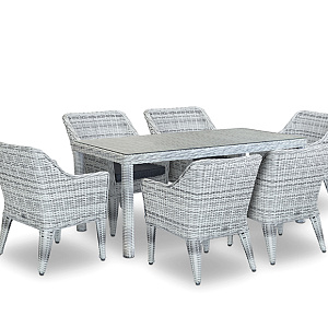 Rattan furniture set OUTDOOR Morocco (table, 6 chairs), narrow weave. Light mix