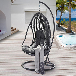 Hanging chair "cocoon" Sorrento made of rattan Outdoor. Black