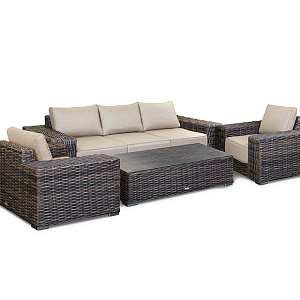 Rattan furniture set OUTDOOR Madeira (3-seater sofa, 2 armchairs, table). Brown