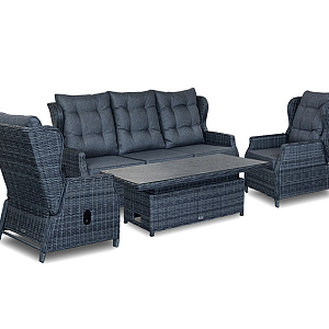 Rattan furniture set OUTDOOR Valensia (3-seater sofa, 2 armchairs, table). Graphite