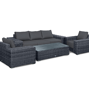 Rattan furniture set OUTDOOR Madeira (3-seater sofa, 2 armchairs, table). Graphite