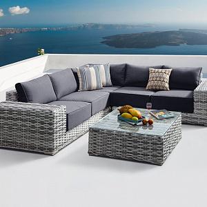 Rattan furniture set OUTDOOR Santorini (corner sofa, table). Light mix