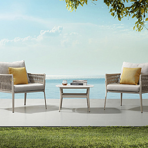 Coffee furniture set OUTDOOR Toscana (2 armchairs, coffee table). Latte