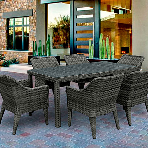 Rattan furniture set OUTDOOR Morocco (table, 6 chairs), narrow weave. Graphite