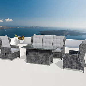 Rattan furniture set OUTDOOR Valensia (3-seater sofa, 2 armchairs, table). Graphite
