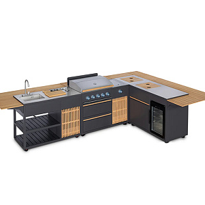 Modular grill kitchen OUTDOOR CHEFGRILL comfort plus premium. Anthracite/teak finish
