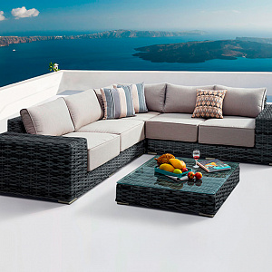 Rattan furniture set OUTDOOR Santorini (corner sofa, table). Graphite