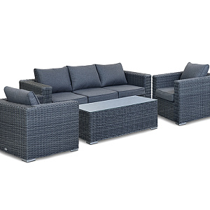 Rattan furniture set OUTDOOR Florida (3-seater sofa, 2 armchairs, table). Graphite