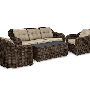 Rattan furniture set OUTDOOR Casablanca (3-seater sofa, 2 seats, table). Brown