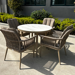 Rattan furniture set OUTDOOR Provence (table, 4 chairs), narrow weaving. Cappuccino
