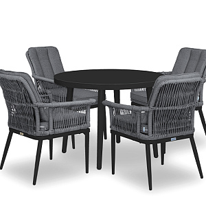 Rattan furniture set OUTDOOR Provence (table, 4 chairs), narrow weaving. Quartz