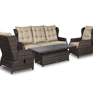 Rattan furniture set OUTDOOR Valensia (3-seater sofa, 2 armchairs, table). Brown