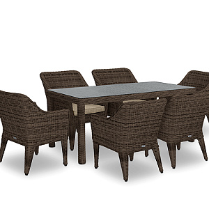 Rattan furniture set OUTDOOR Morocco (table, 6 chairs), narrow weave. Brown