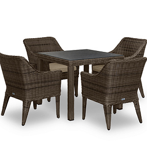 Rattan furniture set OUTDOOR Fiji (table, 4 chairs), narrow weave. Brown